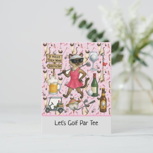 Golf Woman thema voor Bachelorette Party Pink Briefkaart (Staand voorkant)