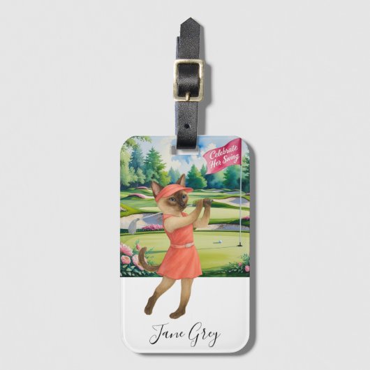 Golf Woman Toernooi voor Siamese Cat Golfer Bagagelabel (Voorkant (verticaal))