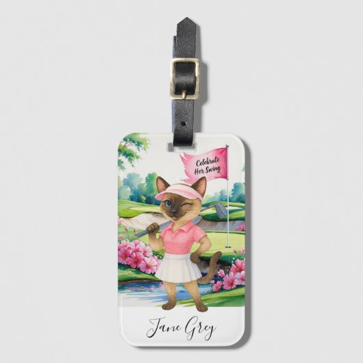 Golf Woman Toernooi voor Siamese Cat Golfer Bagagelabel (Voorkant (verticaal))