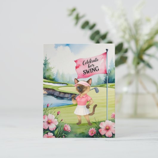 Golf Woman Toernooi voor Siamese Cat Golfer Briefkaart (Staand voorkant)