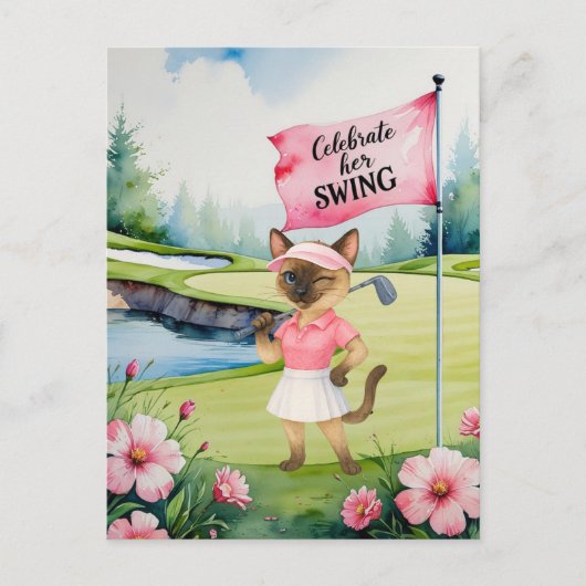 Golf Woman Toernooi voor Siamese Cat Golfer Briefkaart (Voorkant)