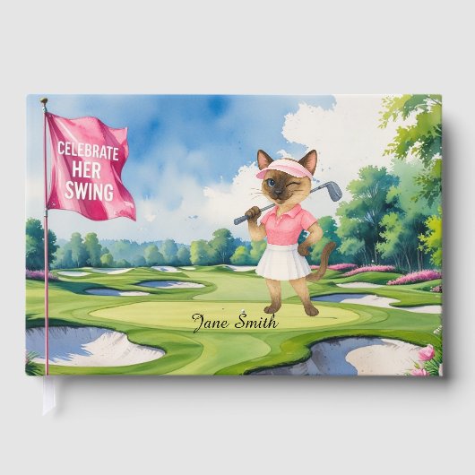 Golf Woman Toernooi voor Siamese Cat Golfer Gastenboek (Voorkant)