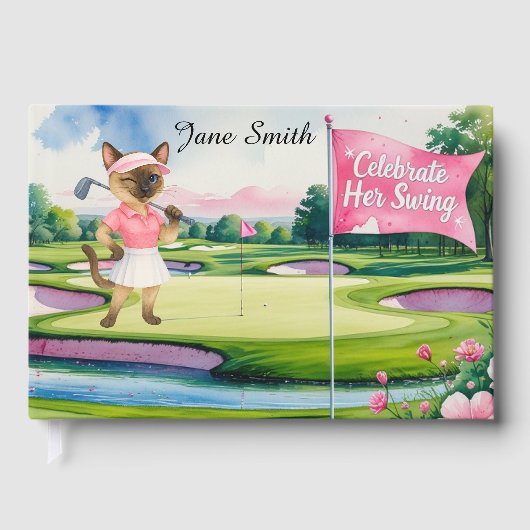 Golf Woman Toernooi voor Siamese Cat Golfer Gastenboek (Voorkant)