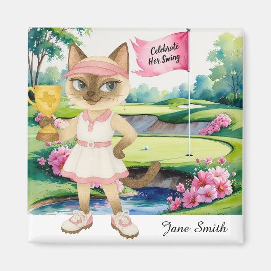 Golf Woman Toernooi voor Siamese Cat Golfer Magneet (Voorkant)