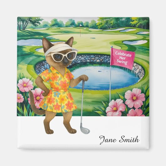 Golf Woman Toernooi voor Siamese Cat Golfer Magneet (Voorkant)