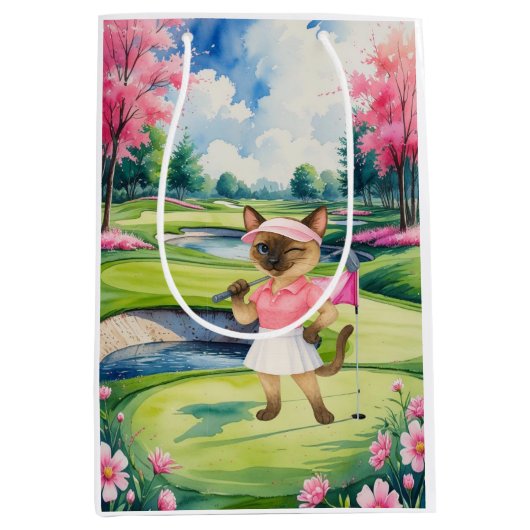Golf Woman Toernooi voor Siamese Cat Golfer Medium Cadeauzakje (Voorkant)