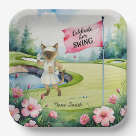 Golf Woman Toernooi voor Siamese Cat Golfer Papieren Bordje