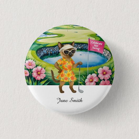 Golf Woman Toernooi voor Siamese Cat Golfer Ronde Button 3,2 Cm (Voorkant)