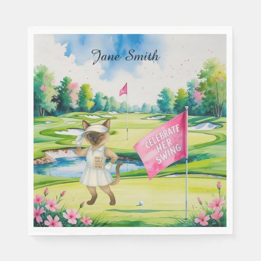 Golf Woman Toernooi voor Siamese Cat Golfer Servet (Voorkant)