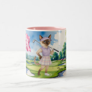 Golf Woman Toernooi voor Siamese Cat Golfer Tweekleurige Koffiemok
