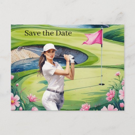 Golf Women's Golf Day Vrouwelijk met roze bloem Uitnodiging Briefkaart (Voorkant)