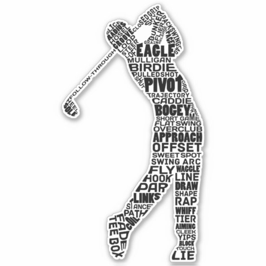 Golf Word Art, Golfende Typografie Sticker (Voorkant)