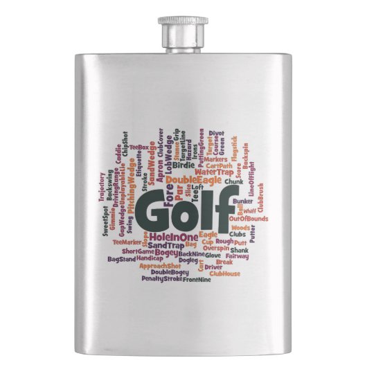 Golf Word Cloud Heupfles (Voorkant)