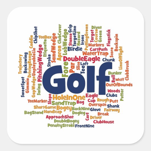 Golf Word Cloud Vierkante Sticker (Voorkant)