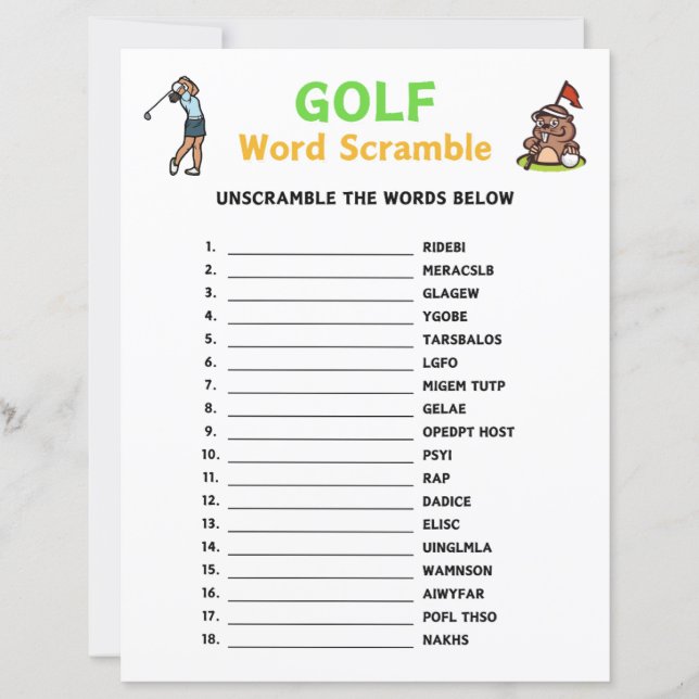 Golf Word Scramble spel (Voorkant)