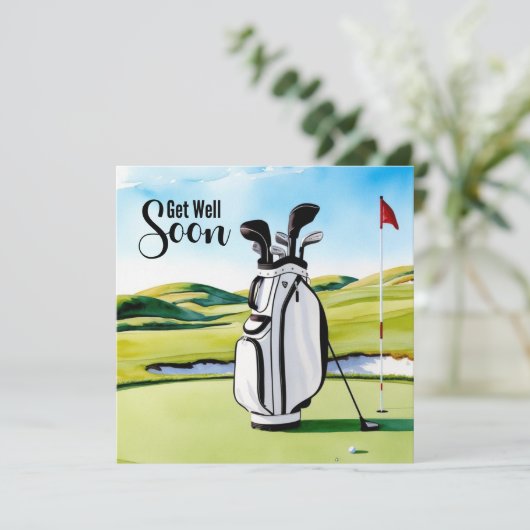 Golf wordt snel goed met golftas op putting green (Staand voorkant)