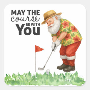 Golf Zomer Kerstmis met Santa Claus Golfen Vierkante Sticker