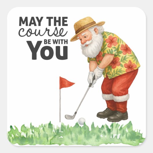 Golf Zomer Kerstmis met Santa Claus Golfen Vierkante Sticker (Voorkant)