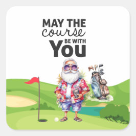 Golf Zomer Kerstmis met Sinterklaas bij vlag Vierkante Sticker
