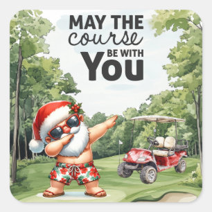 Golf Zomer Kerstmis met Sinterklaas bij vlag Vierkante Sticker