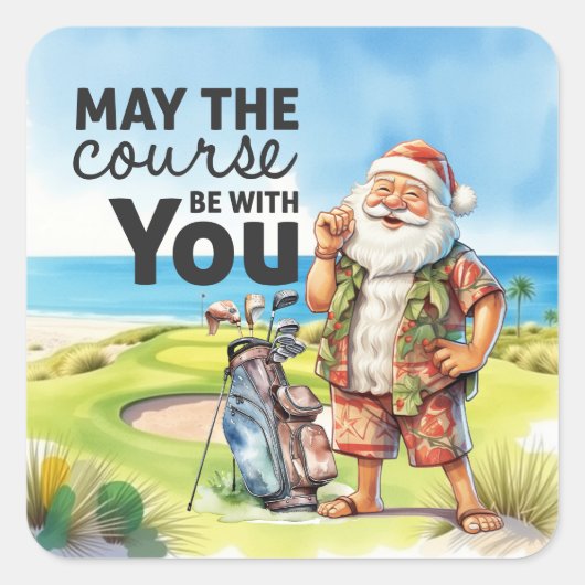 Golf Zomer Kerstmis met Sinterklaas bij vlag Vierkante Sticker (Voorkant)