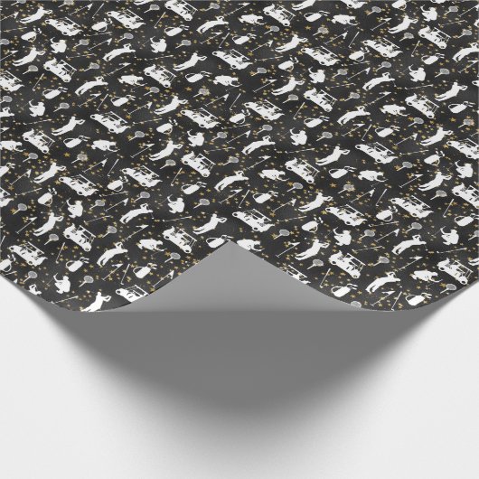 Golf zwart golf wit thema voor golfer cadeaupapier (Hoek)