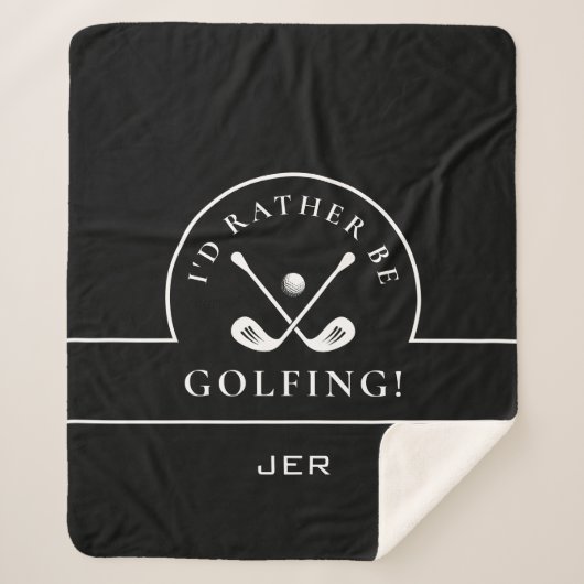 Golf Zwart & Wit Liever Golfen Monogram Sherpa Deken (Voorkant)