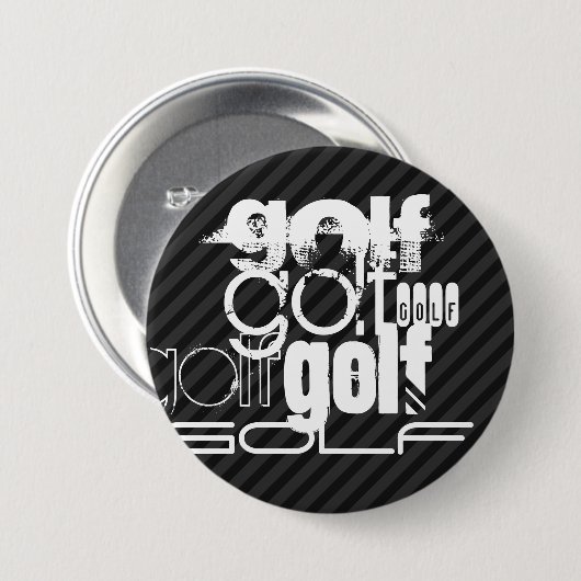 Golf; Zwarte & Donkergrijze Strepen Ronde Button 7,6 Cm (Voorkant /achterkant)