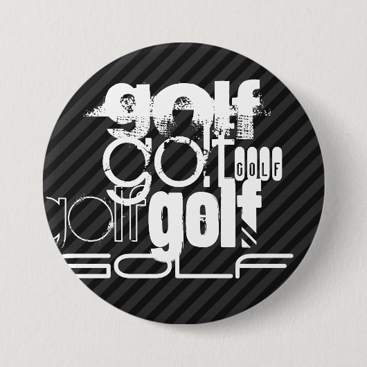 Golf; Zwarte & Donkergrijze Strepen Ronde Button 7,6 Cm (Voorkant)
