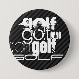 Golf; Zwarte & Donkergrijze Strepen Ronde Button 7,6 Cm