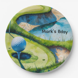 Golfbaan aquarel papieren bordje