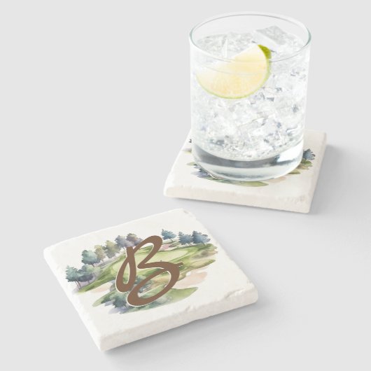Golfbaan Art Monogram Stenen Onderzetter (Zijkant)