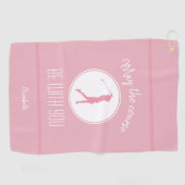 Golfbaan Dame Golfspeler Monogram Pro Modern Roze Golfhanddoek (Horizontaal)