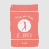 Golfbaan Dame Golfster Monogram Pro Modern Koraal Golfhanddoek (Voorkant)