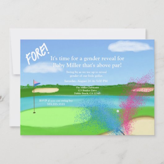 Golfbaan en Bunker Geslacht Reveal Baby Shower Kaart (Voorkant)