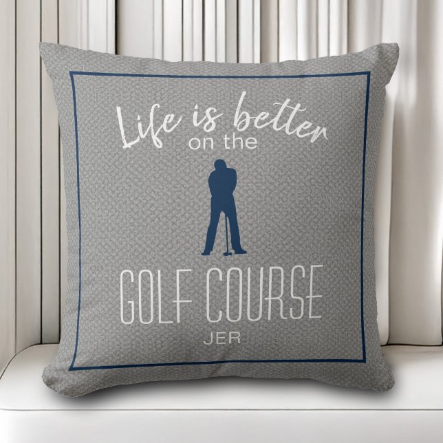 Golfbaan Golfen Het Leven is Beter Aangepast Grijs Kussen (Golf Course Golfing Life is Better Custom Gray Throw Pillow)