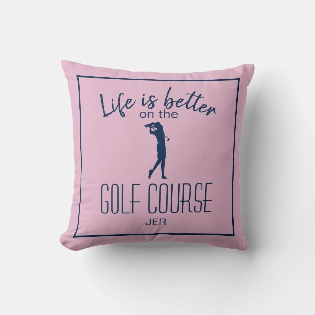 Golfbaan Golfer Citaat Monogram Gemiddelde Roze Bl Kussen (Voorkant)