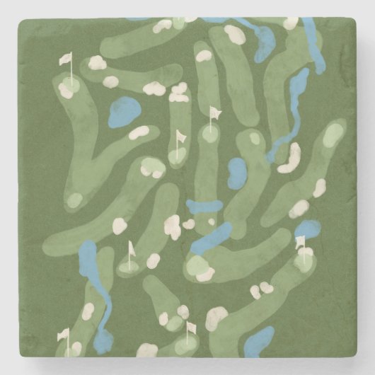 Golfbaan grafisch op stenen onderzetter (Voorkant)