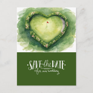 Golfbaan hartvorm save the date voor trouwdag briefkaart
