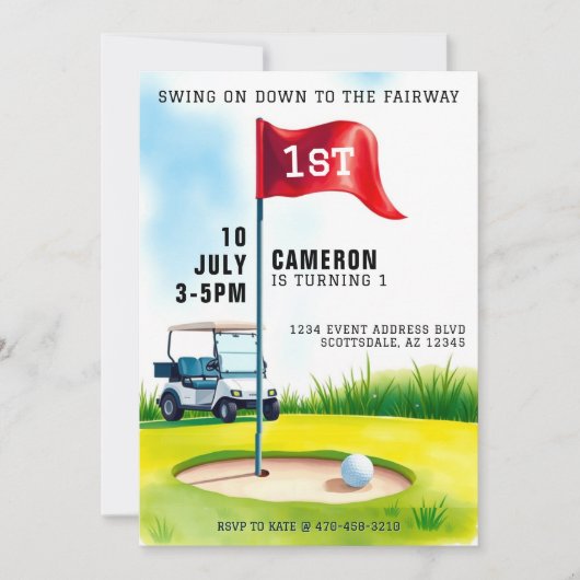 Golfbaan Kinder 1e verjaardag Kaart (Voorkant)