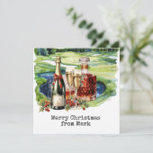 Golfbaan met kerst Drink voor golfer Feestdagenkaart (Staand voorkant)