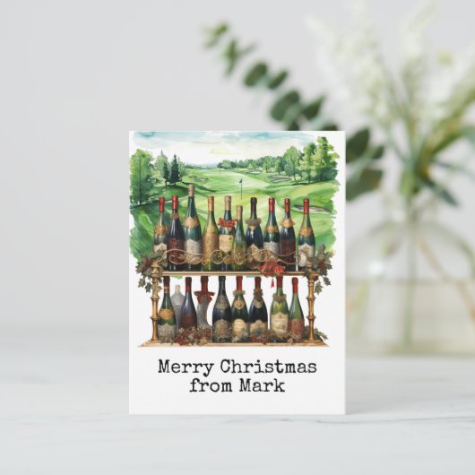 Golfbaan met kerst Drink voor golfer Feestdagenkaart (Staand voorkant)
