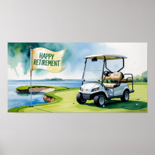 Golfbaan met tekst Happy Retirement op groen Poster