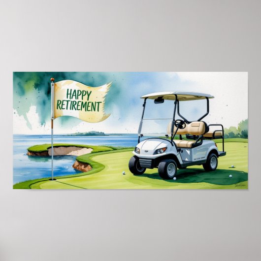 Golfbaan met tekst Happy Retirement op groen Poster (Voorkant)