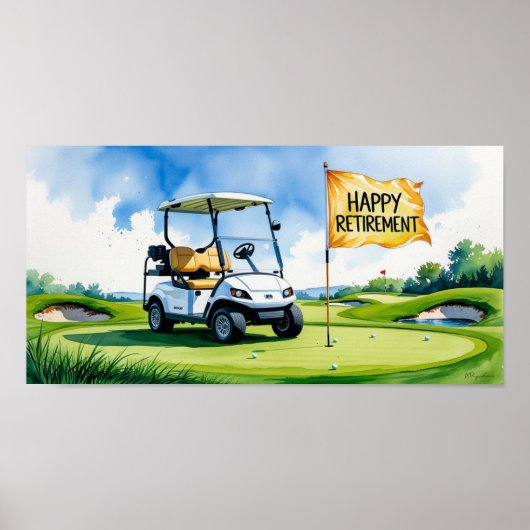 Golfbaan met tekst Happy Retirement op groen Poster (Voorkant)