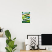 Golfbaan met tekst Happy Retirement op groen Poster (Thuiskantoor)