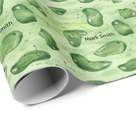 Golfbaan putting green met rode vlag cadeaupapier (Rol Hoek)