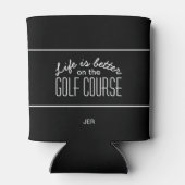 Golfbaan Quote Aangepaste Initialen Tekst Zwart Blikjeskoeler (Achterkant)