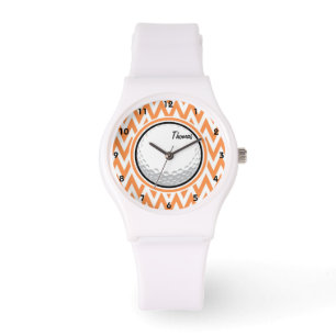 Golfbaan; Sinaasappel en witte Chevron Horloge