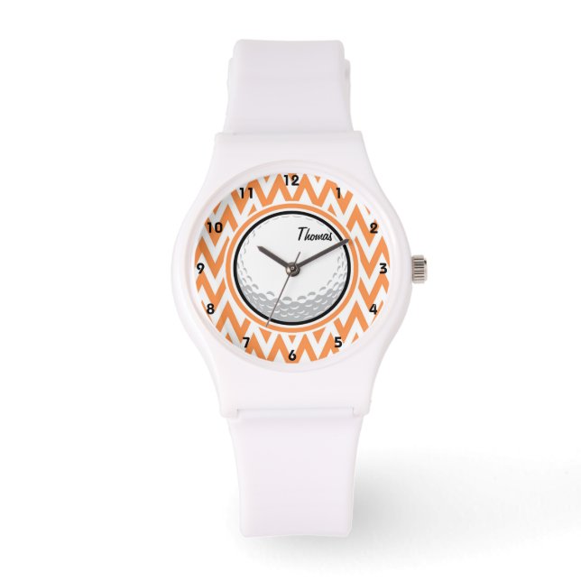 Golfbaan; Sinaasappel en witte Chevron Horloge (Voorkant)